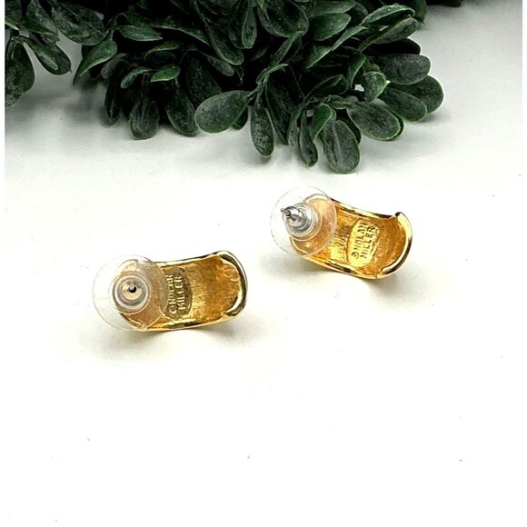 Gold tone Half Hoop Crystal Rhinestone Earrings By Nolan Miller - Picture 3 of 6